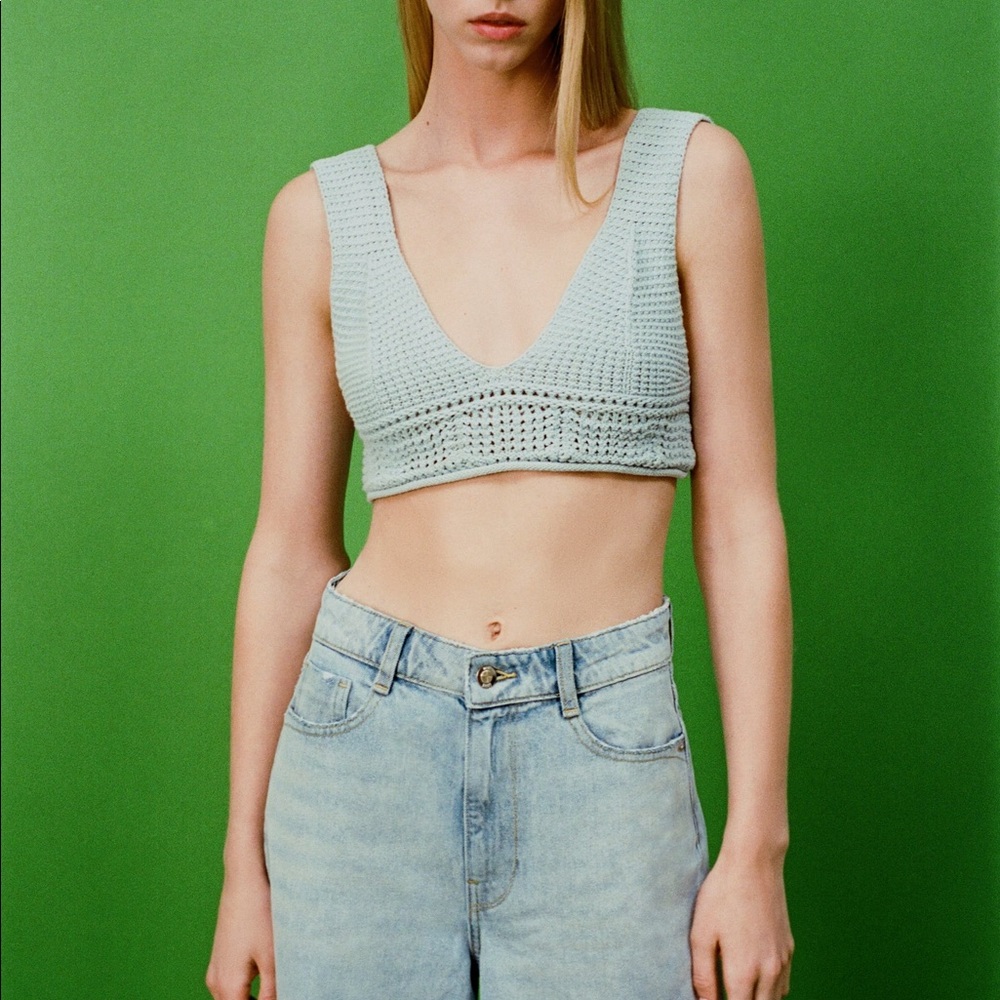 NWT ZARA Crop Knit Top Blue M